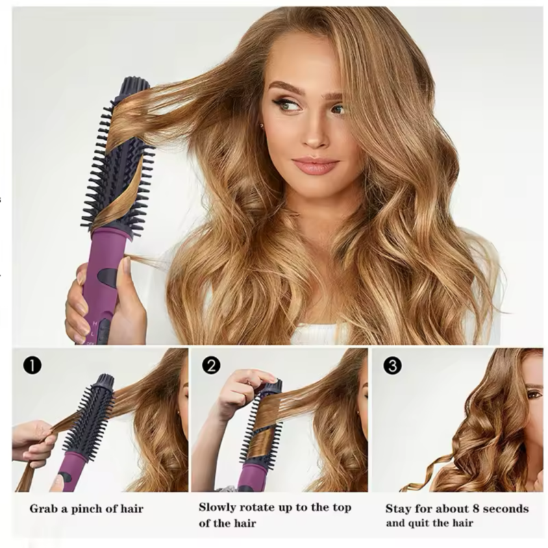 Le fer à friser électrique 2 en 1 réaliser des coiffures bouclées, de peigner les cheveux et de créer une forme arrondie